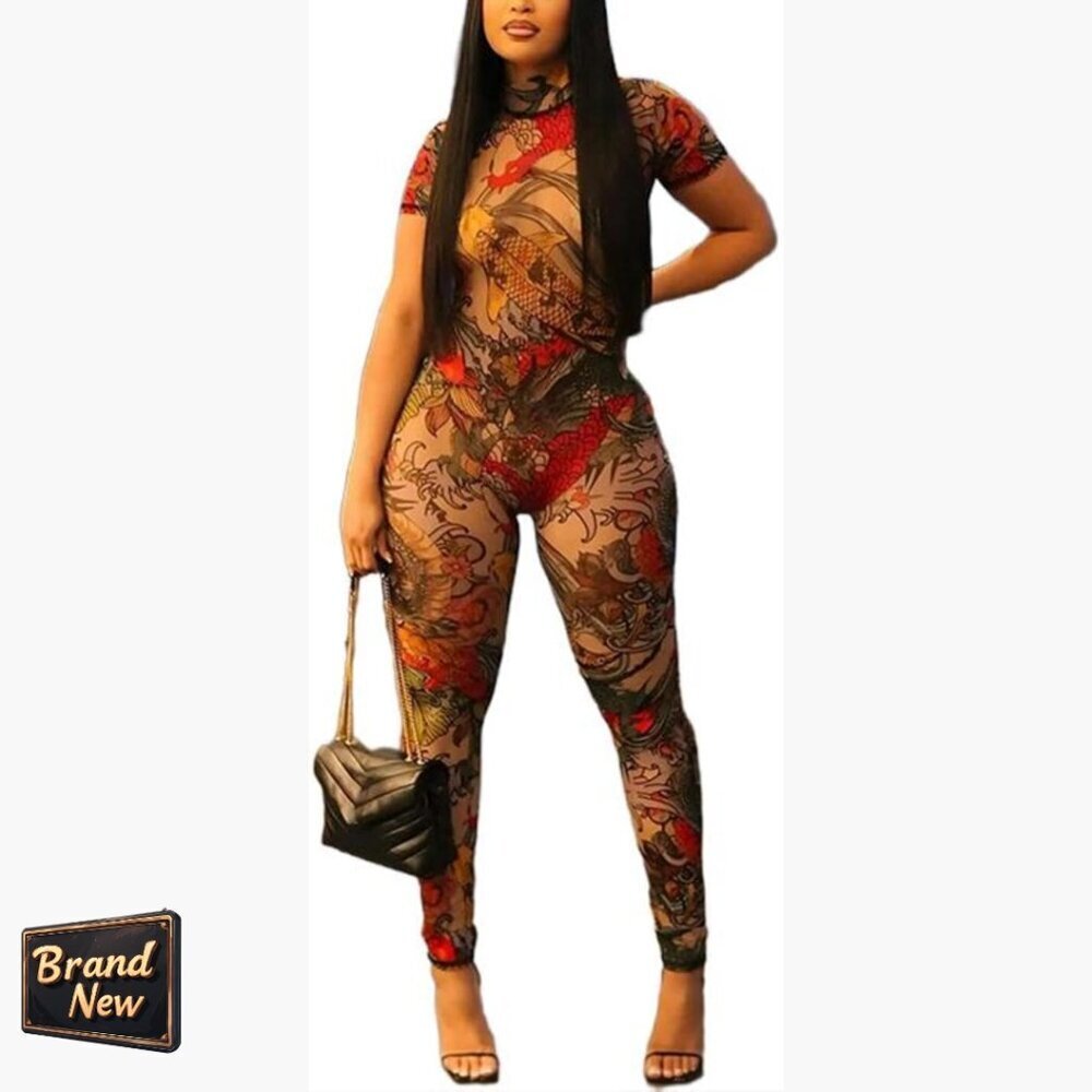 Sexy Mesh Backless Jumpsuit, Slim Fit, Polyester Spandex, Clubwear